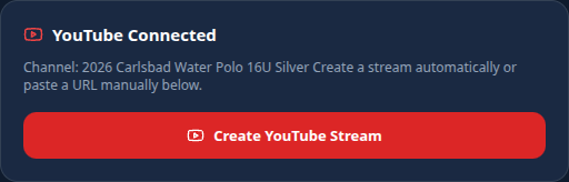 Create YouTube Stream button with connected channel name above