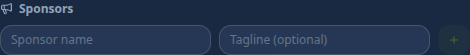 Sponsors section with name and tagline input fields