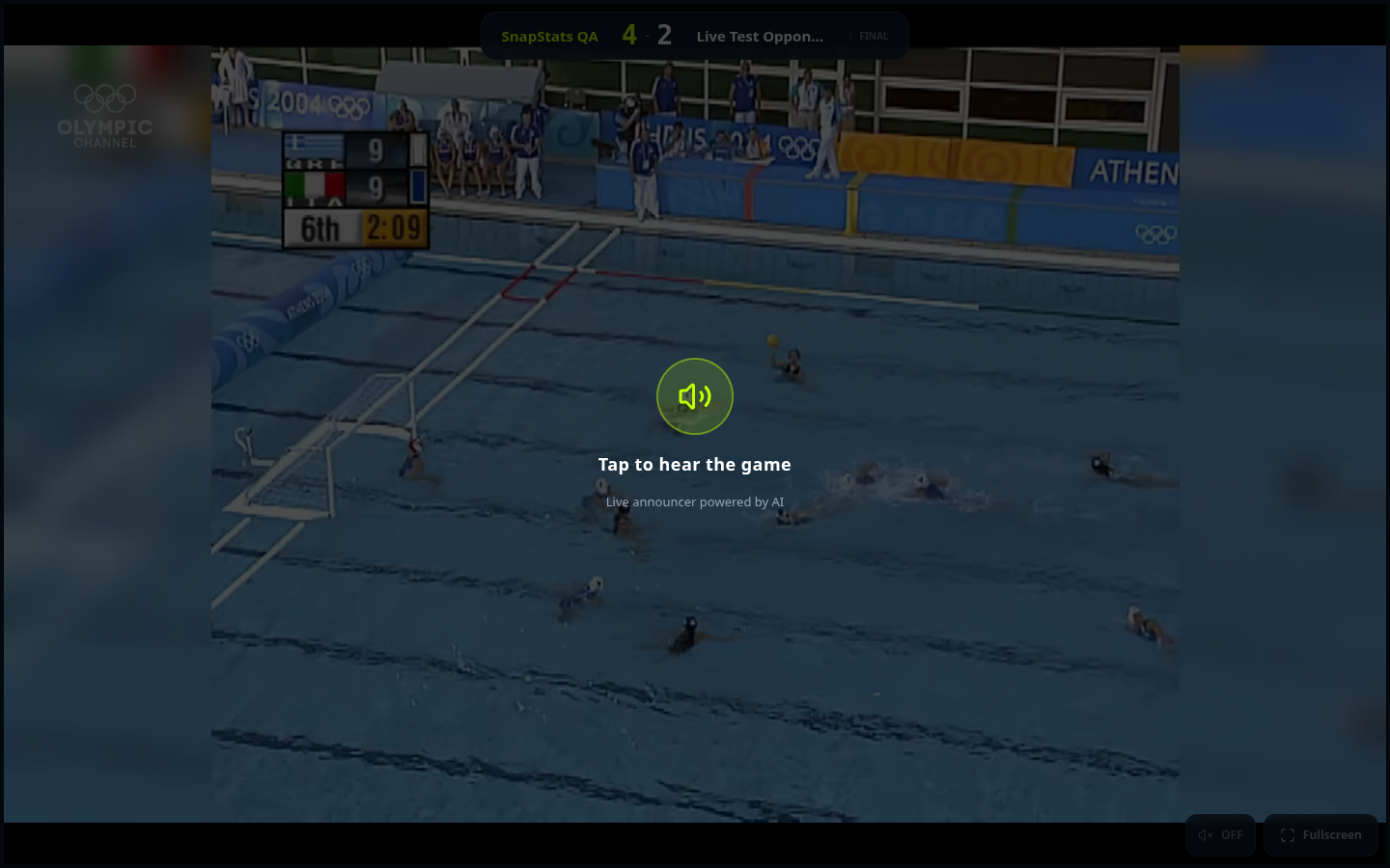 Broadcast viewer with the Tap to hear the game unmute overlay