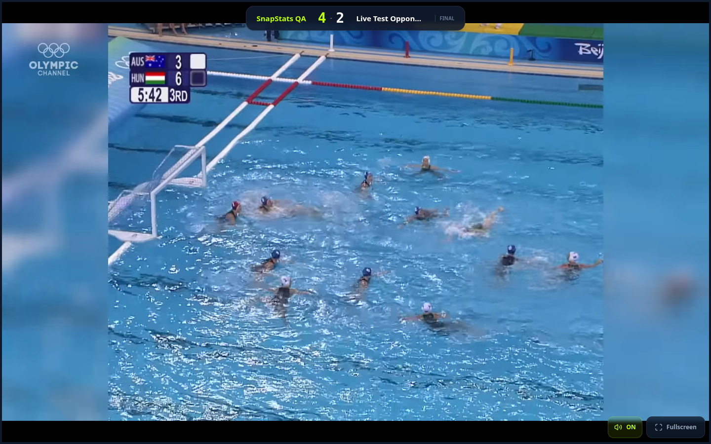 Broadcast viewer after dismissing the unmute overlay with score bug visible