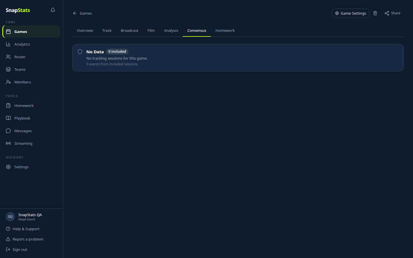 Consensus tab on a game detail page